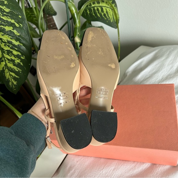 Black toe square heel kitten slingback heels tan - Picture 3 of 4